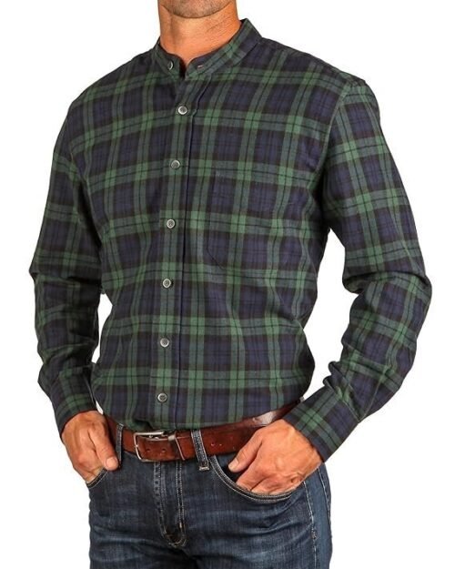 The Celtic Ranch Traditional Irish Grandfather, Men's Casual Long Sleeve Banded Collar Button Down Collarless Dress Shirt
