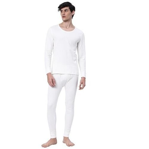 Cotstyle Offwhite Cotton Men Winter Thermal Top & Bottom Set