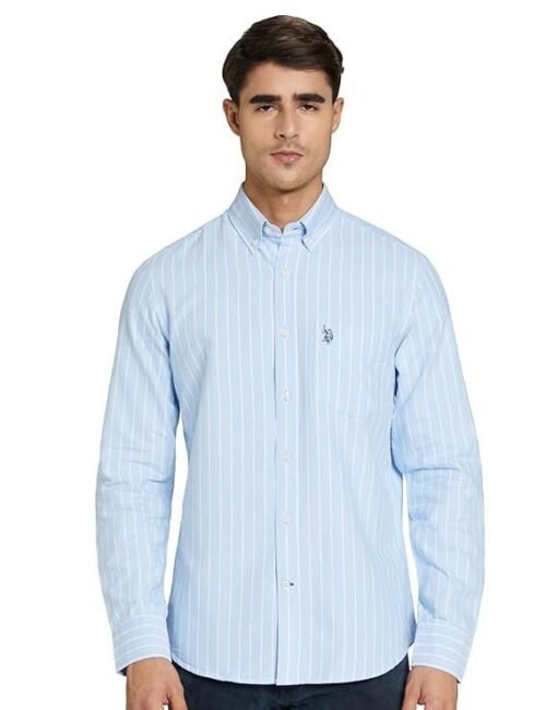 U.S. POLO ASSN. Men's Yarn Dyed Oxford Stripe Spread Collar Full Sleeve Shirts