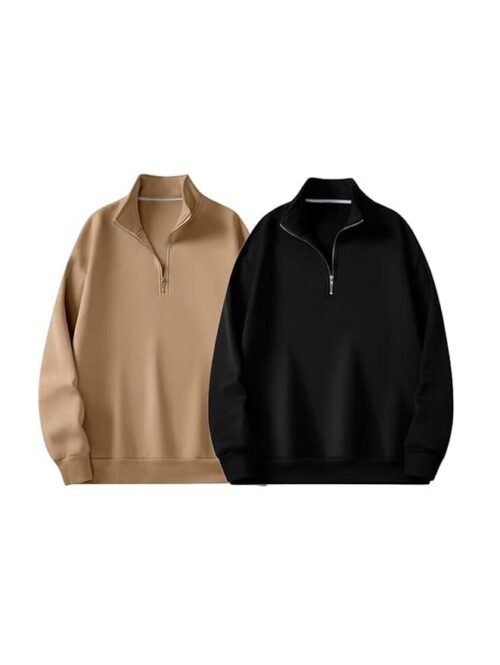 Trillion Half Zipper Solid Sweatshirt for Men (Pack of 2)