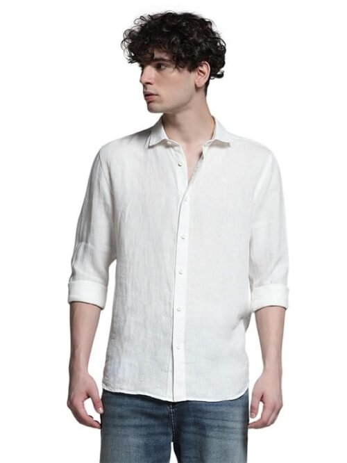 JACK & JONES Men Linen Regular Spread Collar Solid Casual Shirt