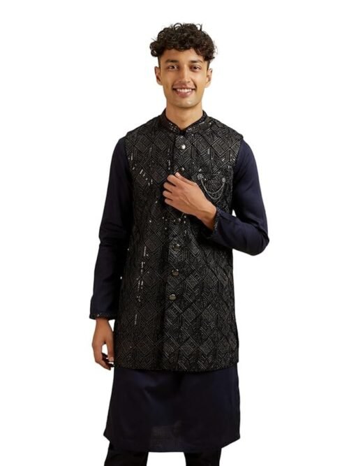 Manyavar Men's Velvet Embroidered|Sequins Jacket Set