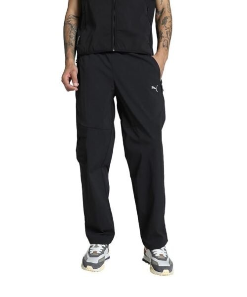 Puma Men Mid Rise, Relaxed Cargo Pants, Black, XL,