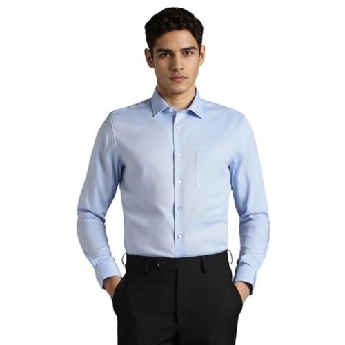 Louis Philippe Men's Easy to Iron Premium Cotton Wrinkle Resistant Slim Fit Solid Formal Shirt
