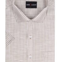 MARK & ALBERT Men's Half Sleeve Cotton Linen Striped Shirt