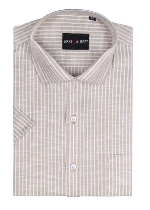 MARK & ALBERT Men's Half Sleeve Cotton Linen Striped Shirt