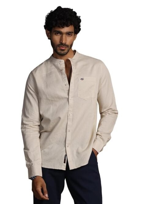 Thomas Scott Men's | Solid | Full Sleeve | Slim Fit | Linen Blend | Mandarin Collar | Casual Shirt