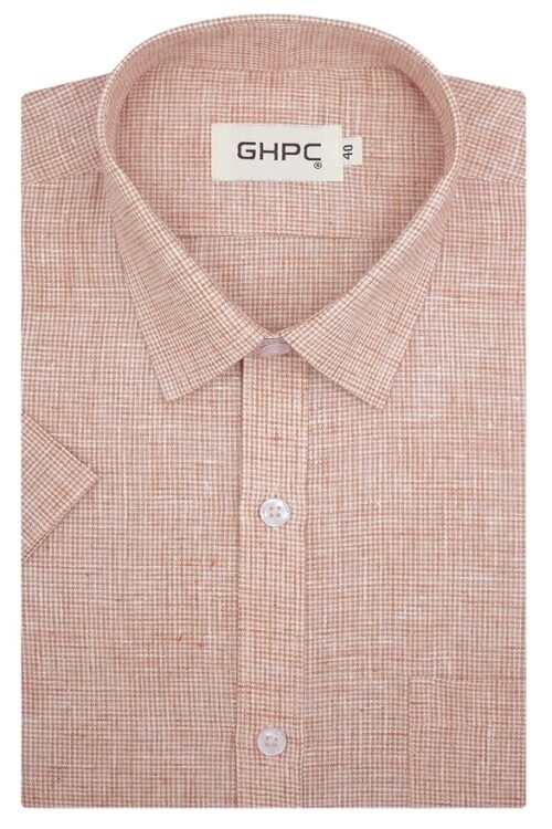GHPC Cotton Linen Pin Checks Half Sleeves Regular Fit Formal Shirt for Men