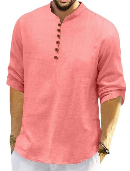 FINIVO FASHION Men's Solid Cotton Blend Regular Fit Straight Kurta with Roll of Sleeve and Classic Collar, Pack of 1